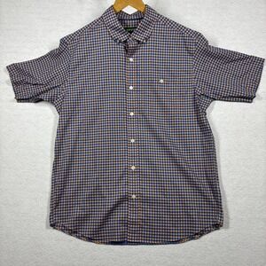 Orvis Button Down Short Sleeve Classic Fit Blue Orange Plaid Mens Large